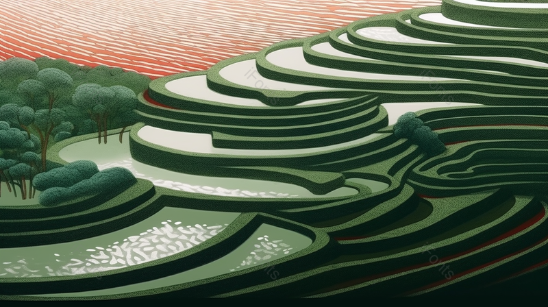 文艺风小清新梯田和树木插画背景,插画/手绘图,插画/手绘图库,插画/手绘图下载,插画/手绘